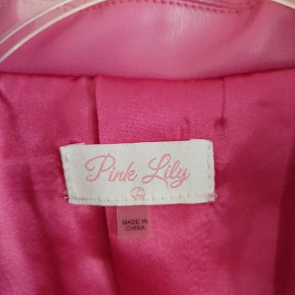 Pink Lily Faux Leather Double Breasted Jacket Blazer New Without Tag Size Large - Picture 8 of 10